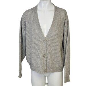 Bartolini Womens Button Front Cashmere Blend V-Neck, Knit Cardigan, Grey, Size M